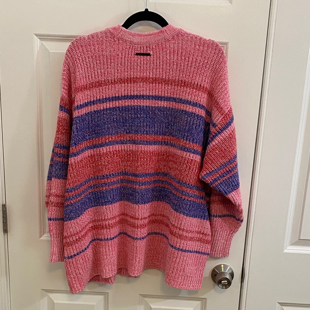 Peace Love World Pink, Indigo and Red Striped Cardigan 100% cotton - Picture 2 of 5
